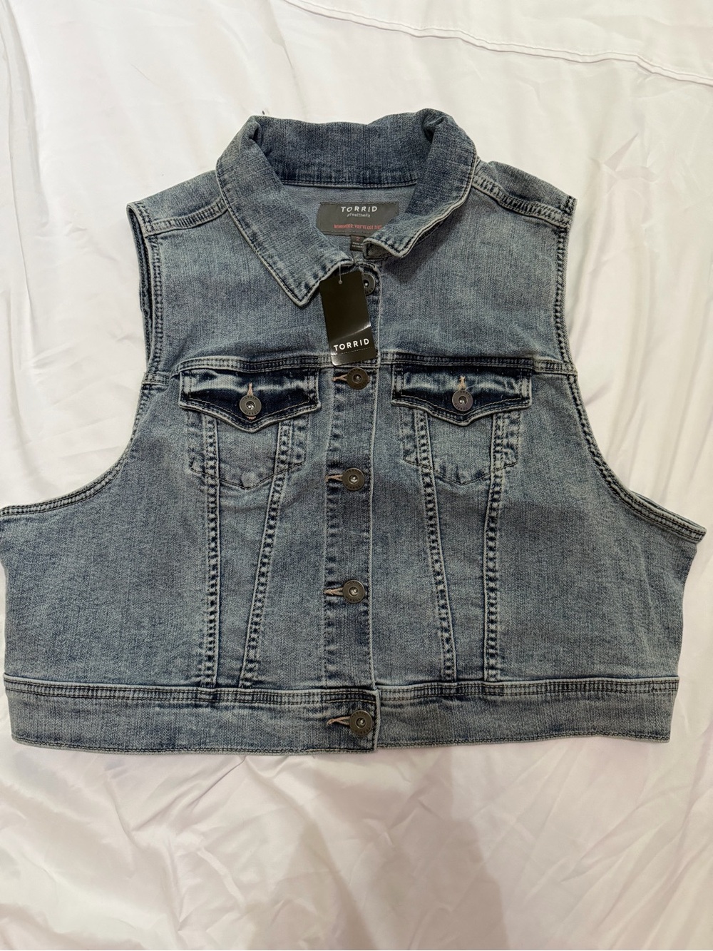 torrid Distressed Light Blue Denim Vest